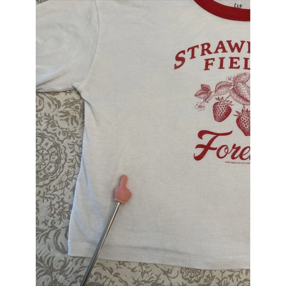 Gap Shirt Teen 10 White Red Beatles Strawberry Fields Ringer Easy T Cropped